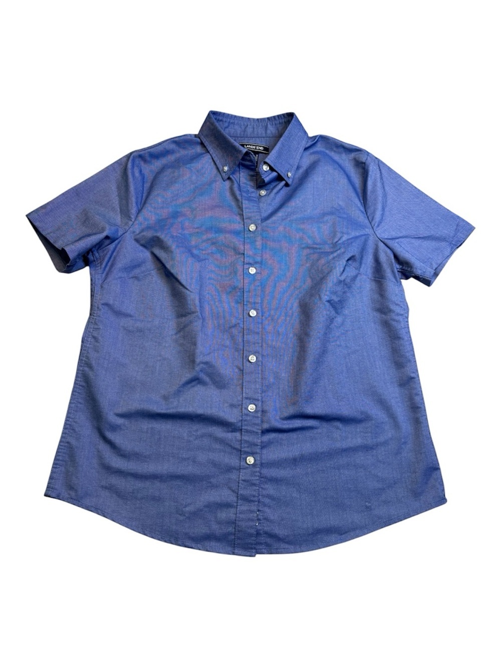 Lands' End Womens 12 Blue Short Sleeve Button Down Oxford Shirt Tailored EUC